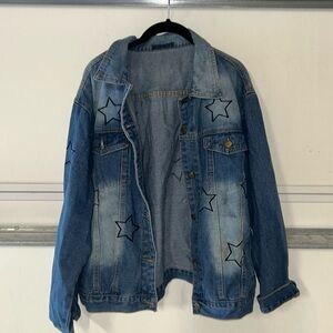 Star Embroidery Two Toned Jean Jacket
